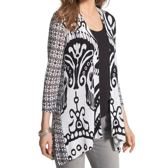Chico's Sabrina White Black Open Front Cardigan Crop Sleeve Size 3 XL 16 18 - Picture 1 of 10